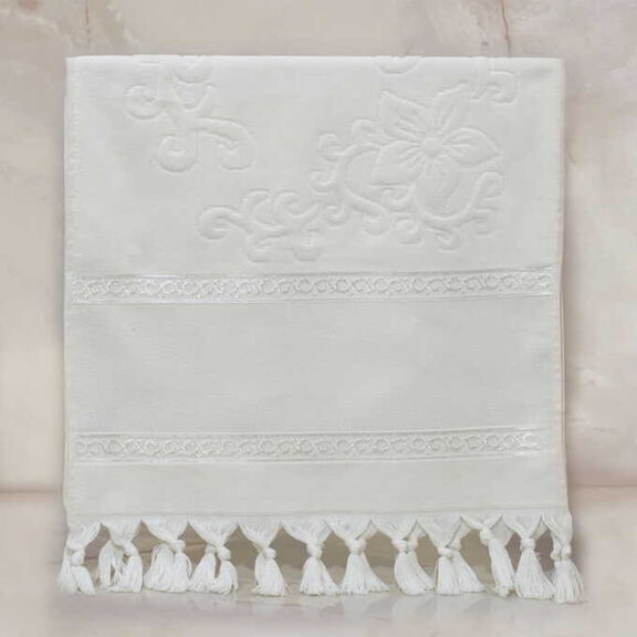 GLAMOUR 50X90 JAKARLI ETAMİN SAÇAKLI HAVLU 0795-KREM